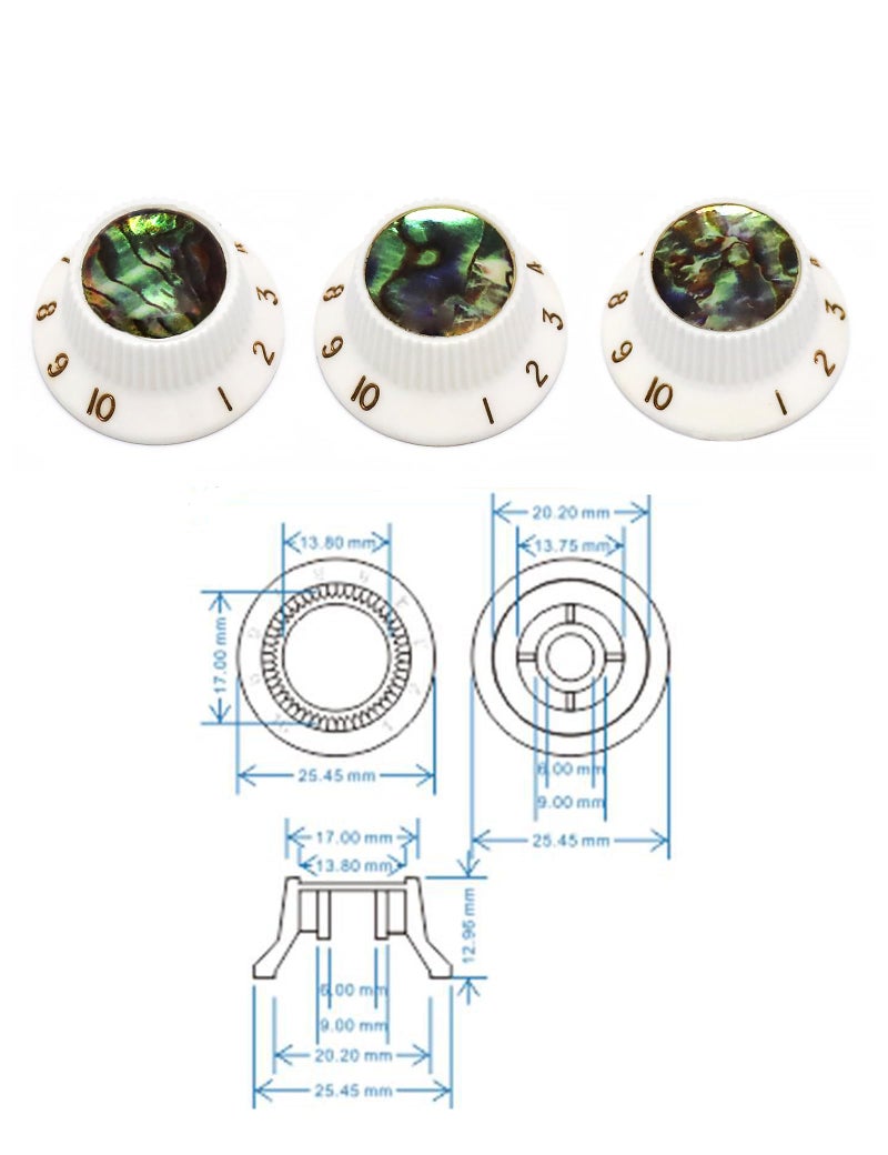 Rubatone Guitar Knobs Abalone Top Speed Control Knobs 6mm Shaft Pots Volume Tone Knob Compatiable with Strat Stratocaster Electric Guitar Set of 3Pcs White. - Image 3